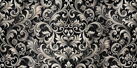 Intricate Black and White  Pattern with Swirls and Shapes for Elegant Wallpaper and Decorative Use