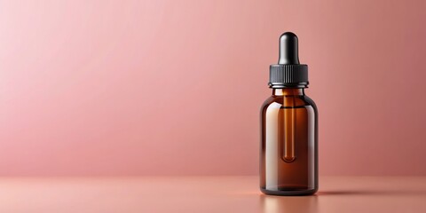 Fototapeta premium Isolated Pink Background Featuring a Brown Dropper Bottle with Clear Copy Space for Product Display and Branding Purposes in a Minimalist Style