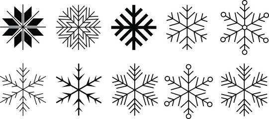 Set of snowflakes editable strokes vector stock illustration