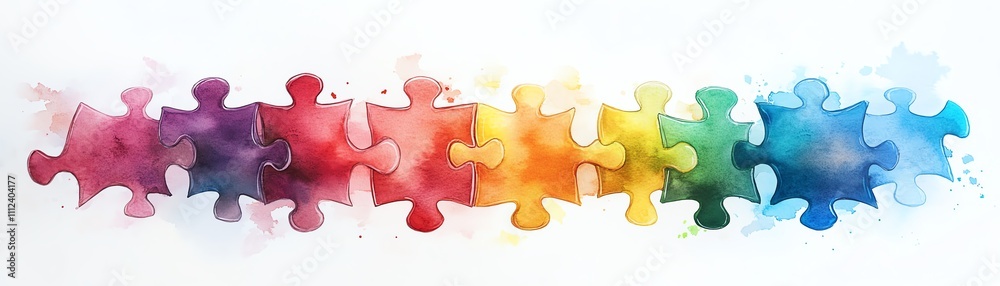 Poster a colorful abstract design of interlocking puzzle pieces with watercolor textures