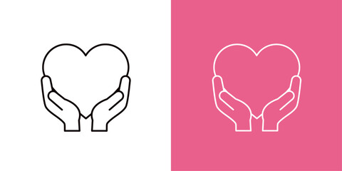 両手で下からハートを持つアイコン＿手とハートのマーク＿コピースペース＿細い線