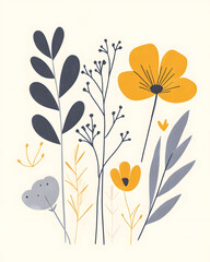 Creative 2D Doodle Floral Illustrations Text Space for Versatile Designs, Greeting Cards, Invitations