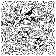 Sushi doodle cartoon funny chalk board illustration