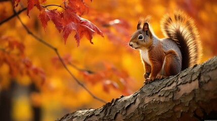 Obraz premium squirrel fall leaf