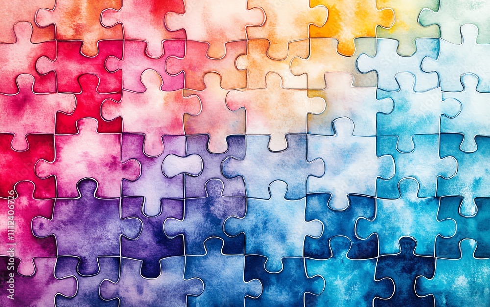 Poster Abstract design of interlocking puzzle pieces with a watercolor texture