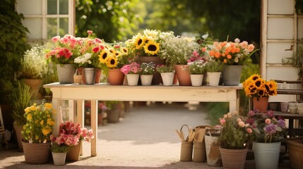 assortment flower shop table
