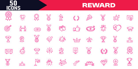Award and winner reward editable stroke outline icons set, isolated on white background flat vector illustration.