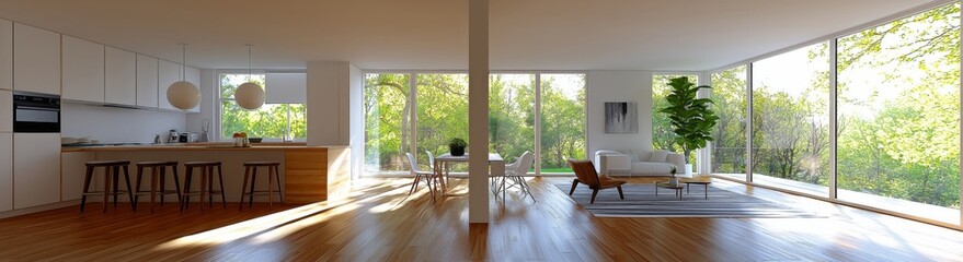 Fototapeta premium Scandinavian-Style Open-Plan Living Room and Kitchen Interior