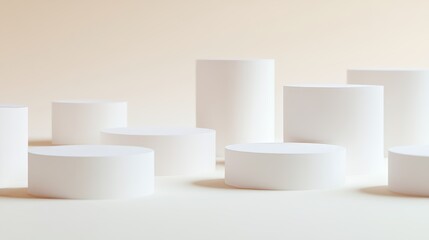 White geometric shapes create an abstract background in a 3D render.