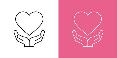 手の上に浮かぶハートのアイコン＿手とハートのマーク＿コピースペース＿細い線