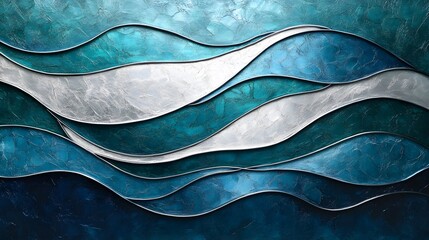 Abstract Teal And Silver Wave Painting