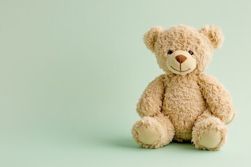 Obraz premium Plush teddy bear on mint background with space for text