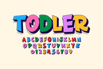 Vector of modern comical font and alphabet. Playful style font design, colorful childish alphabet, letters and numbers vector illustration