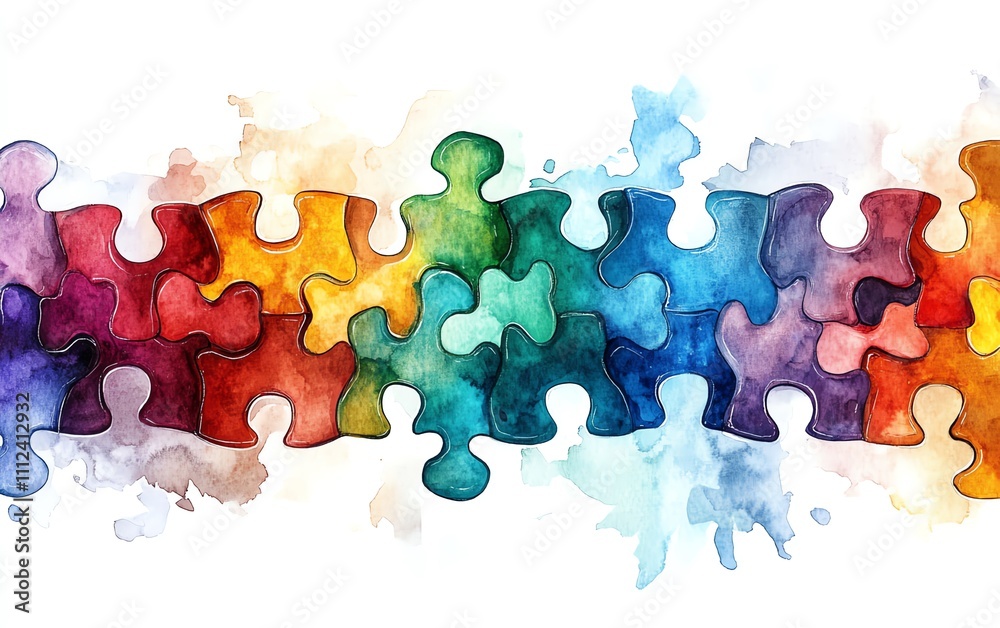 Poster Abstract design of interlocking puzzle pieces with a watercolor texture