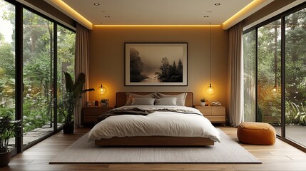 Cozy Scandinavian Bedroom with Modern Walnut Flooring