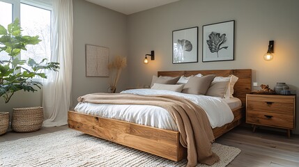 Scandinavian Inspired Bedroom with Natural Wood Accents