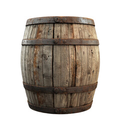 Obraz premium A wooden barrel with metal bands, often used for storage or aging beverages like wine.