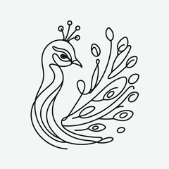 Fototapeta premium Minimalistic peacock line art with decorative feather details, AI Generation