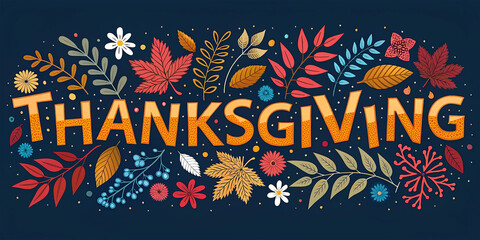 Colorful Thanksgiving Design with Leaves and Festive Elements