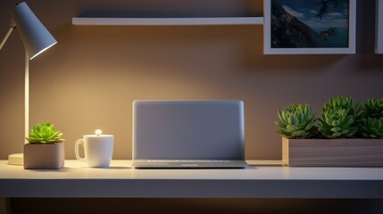 Obraz premium sleek office desk close up