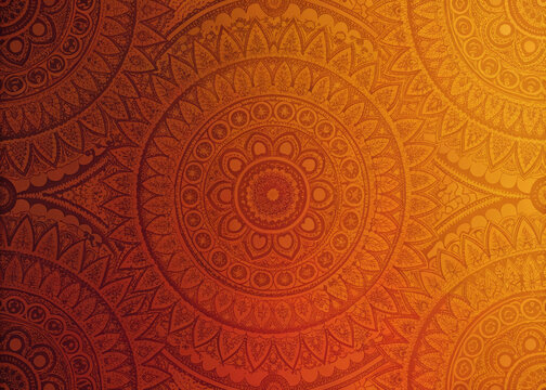 Warm gradient texture in red and orange with symmetrical mandala-inspired details