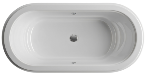 Modern ceramic bathtub isolated on white background, clean bathroom interior design, classic spa tub top view