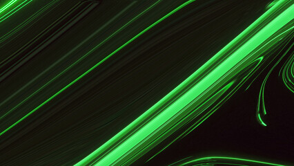 Abstract green neon light and black background. metallic or fluid abstract background.