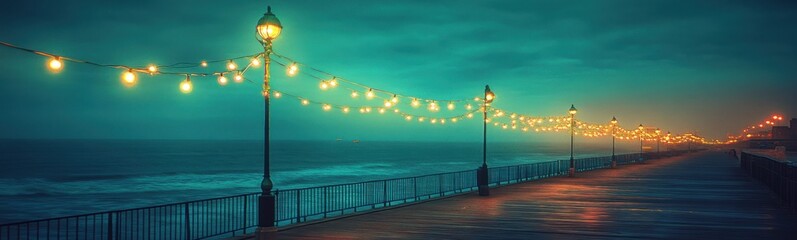 Fototapeta premium Lights strung from the poles on the pier