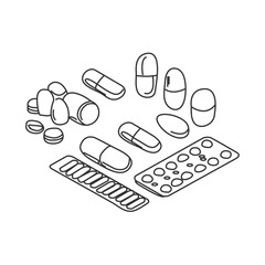 Medicine Pill Container Drawing Hand drawn kids drawing cartoon Vector illustration medicine bottle icon Isolated on White