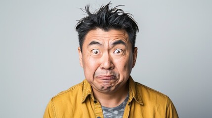 Obraz premium The image depicts a man with an exaggerated comical expression Of shock or surprise.