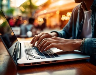 hands typing on a laptop