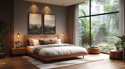 Modern Bedroom with Natural Lighting and Warm Tones