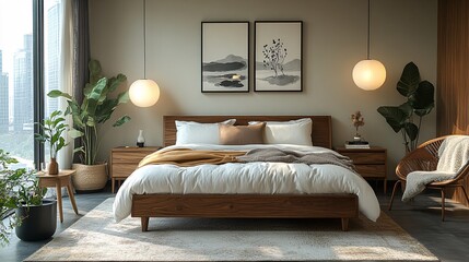 Modern Scandinavian Bedroom with Walnut Furniture