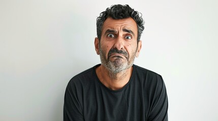 Obraz premium The image depicts an older man with a Stern expression wearing a black shirt and set against plain gray background.