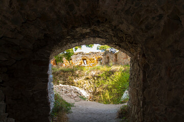 Fototapeta premium Tunnel in the medieval castle of Gymes in Slovakia