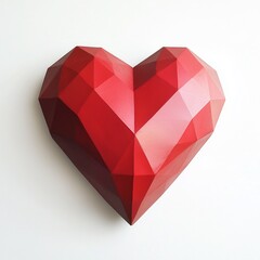 A red heart-shaped geometric design in a low-poly style, isolated on white background.