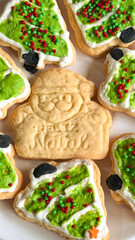 A plate with homemade Christmas cookies on the table. Christmas dessert concept.