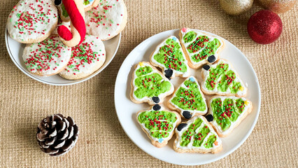 A plate with homemade Christmas cookies on the table. Christmas dessert concept.