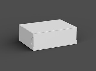 Rendered image of a wide rectangular sliding drawer box on a dark background
