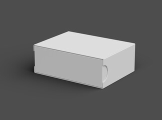 Rendered image of a wide rectangular sliding drawer box on a dark background