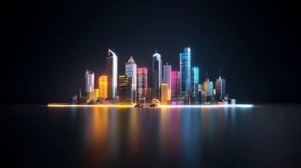 Fototapeta premium A futuristic cityscape with glowing transportation growth data projected on skyscrapers, and pickups navigating futuristic roads, Sci-fi, Neon highlights,