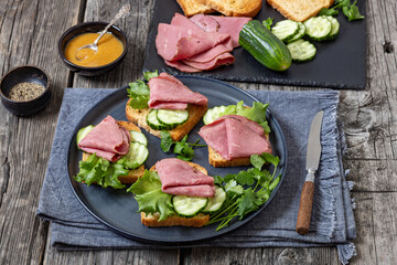 toast with corned beef and veggies, top view