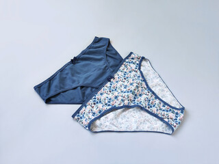 Classic women's underwear cotton slip panties on a gray background