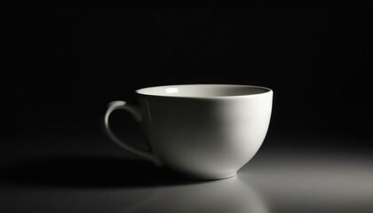 Sleek white coffee cup on a dark background with dramatic lighting effects