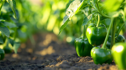 Fresh organic bell pepper cultivation, natural garden agriculture, growing vegetable plantation, seasonal harvest ingredients, green farming nutrition