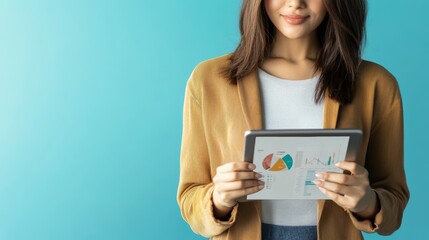 Fototapeta premium Empowered female entrepreneur analyzing business charts in a modern office environment