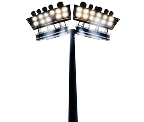 Illuminated stadium spotlights beam, bright stage performance lighting, glowing arena floodlights, theatrical entertainment projections, dramatic searchlight elements