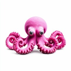 Fototapeta premium Cute Pink Octopus Toy on White Background