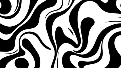 Free-flowing abstract patterns in bold black and white, with high-contrast curving lines 