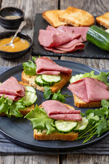 toast with corned beef and veggies, top view
